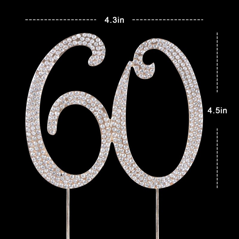 Scotamalone 60 Cake Topper | Premium Bling Rhinestone Diamond Gems | 50th Birthday or Anniversary Party Decoration Ideas | Quality Metal Alloy | Perfect Keepsake - Image 2
